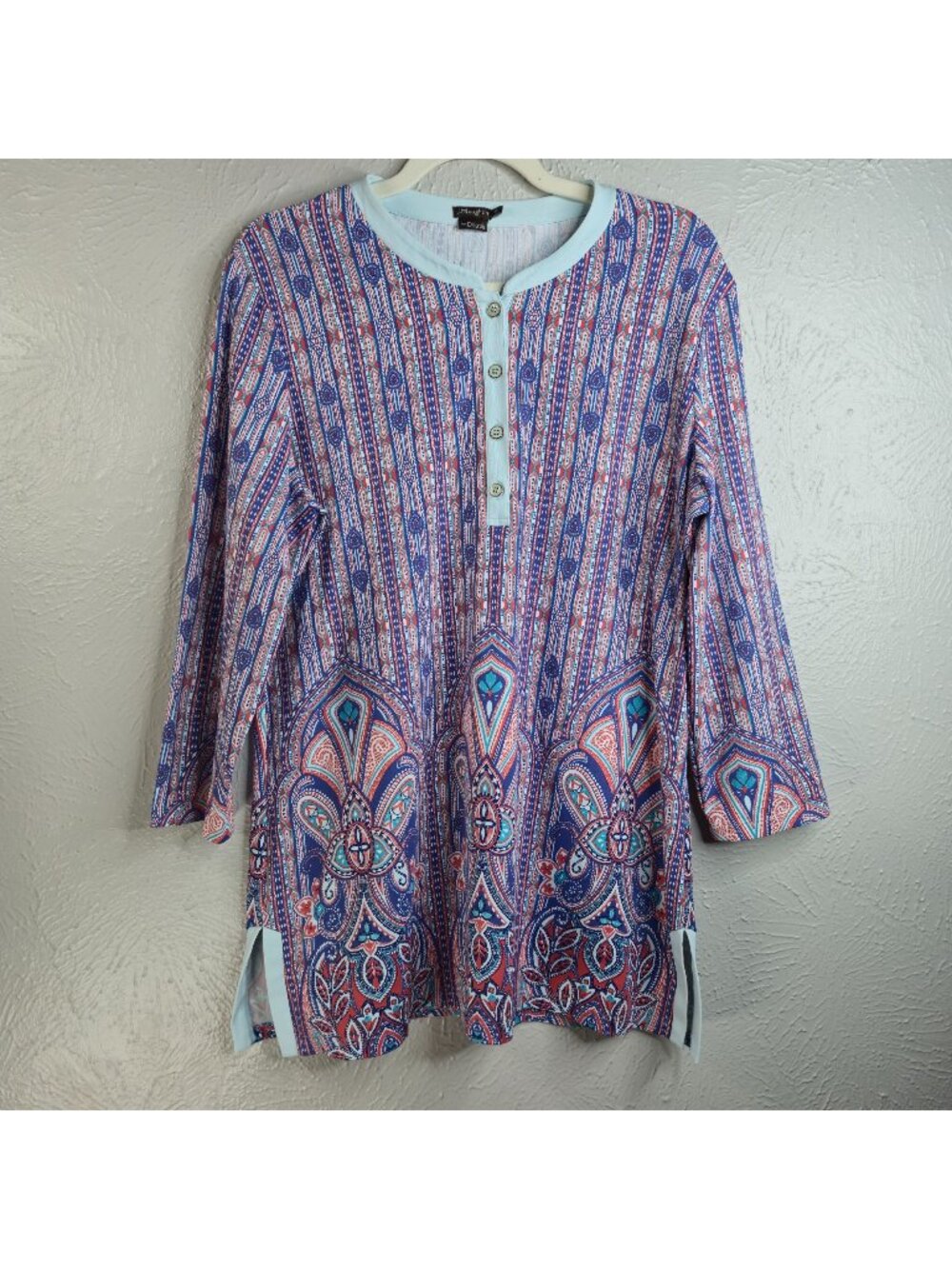 J.McLaughlin Tunic Top XL Catalina Cloth Long Sleeve Top Geometric Mandala Artsy